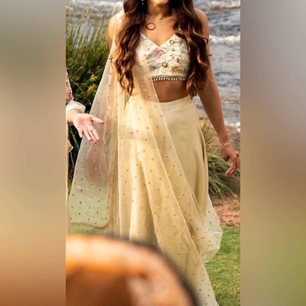 Elegant Cream Beaded lehenga with Sheer Dupatta